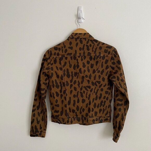 L'Agence Celine Animal Print Denim Jean Jacket Brown Small Button Front Mobwife - Picture 9 of 9